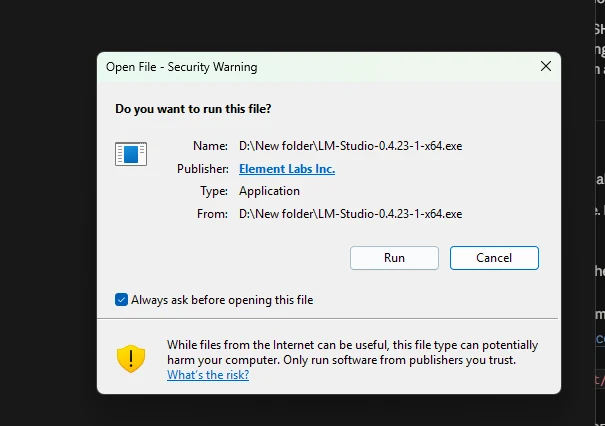 هشدار امنیتی ویندوز برای اجرای فایل
